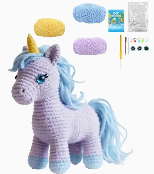Kit pentru crosetat ,,Unicornul Mov"/ Set complet de crosetat cu toate materialele necesare incluse